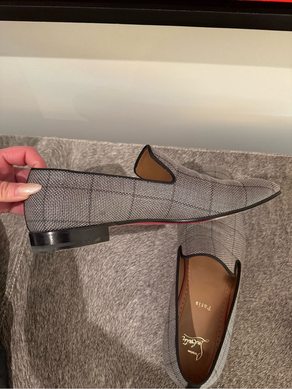 Christian Louboutin Gray Plaid Slip-On Loafers